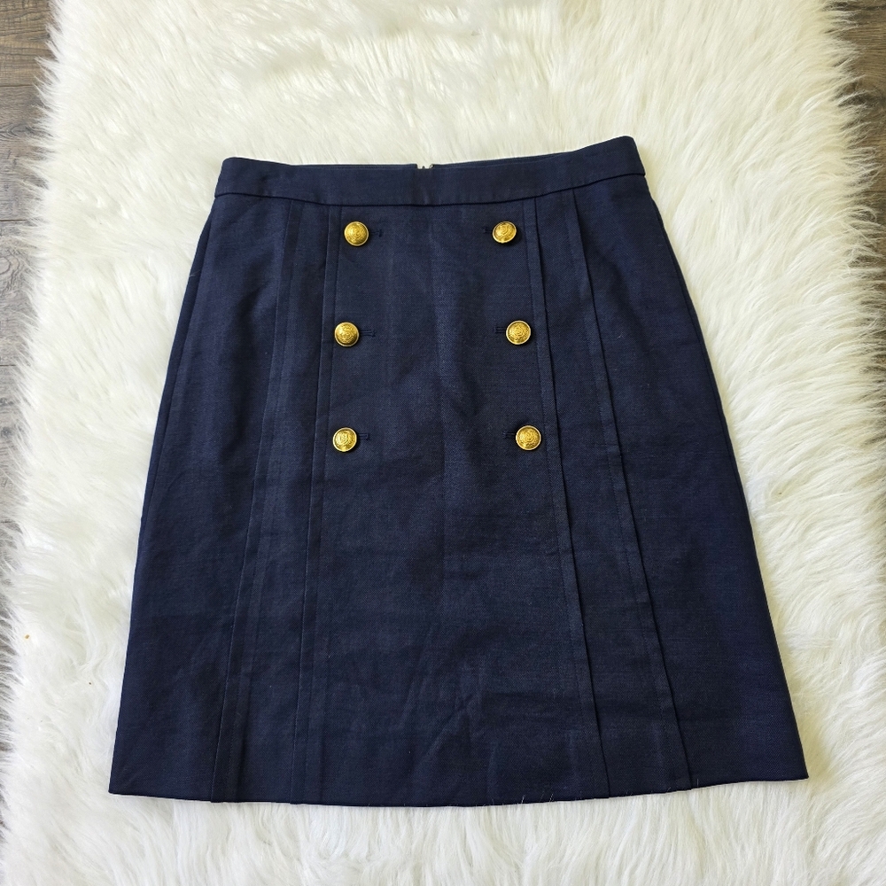 J.crew Navy Blue Skirt with Gold Buttons Size 12